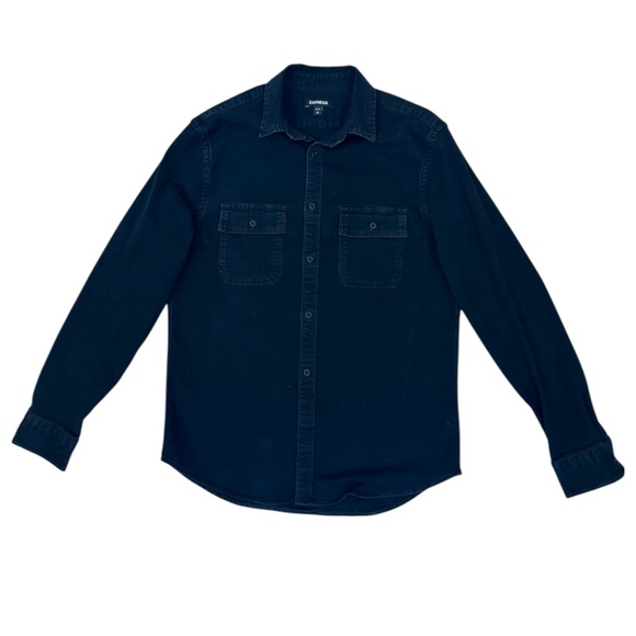 EXPRESS NWOT Men’s Black Cotton-Blend Button Down Shirt Size: S - Picture 7 of 9